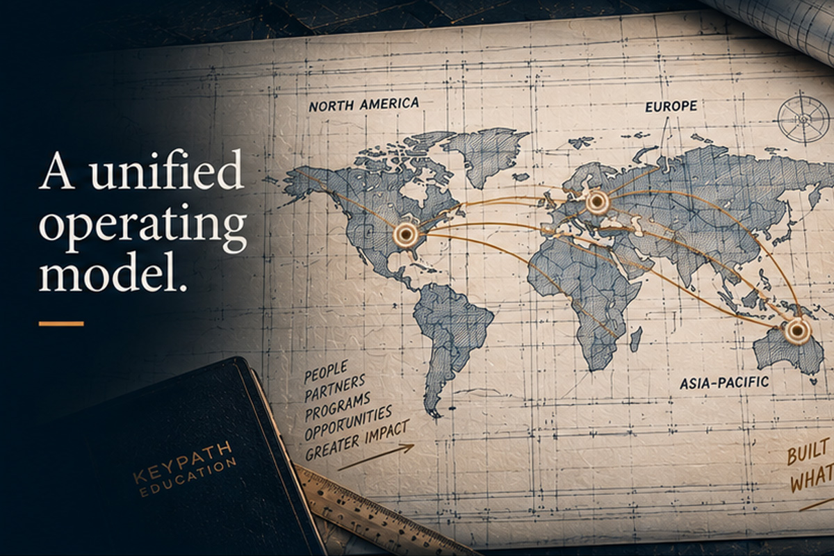 THE BLUEPRINT — Unified Operating Model Blueprint world map connecting North America, Europe and Asia-Pacific to represent a unified global operating model.