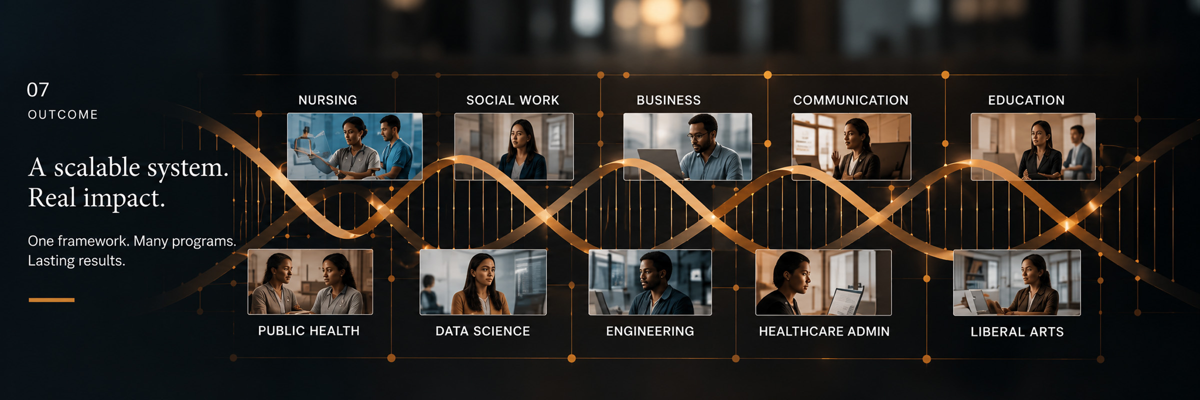 THE DNA — Scalable System BrandDNA framework connecting multiple academic programs through a shared system designed to scale impact.