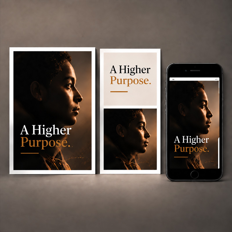THE DNA — Higher Purpose Creative System Coordinated campaign assets carrying the “A Higher Purpose” message across print and digital formats.
