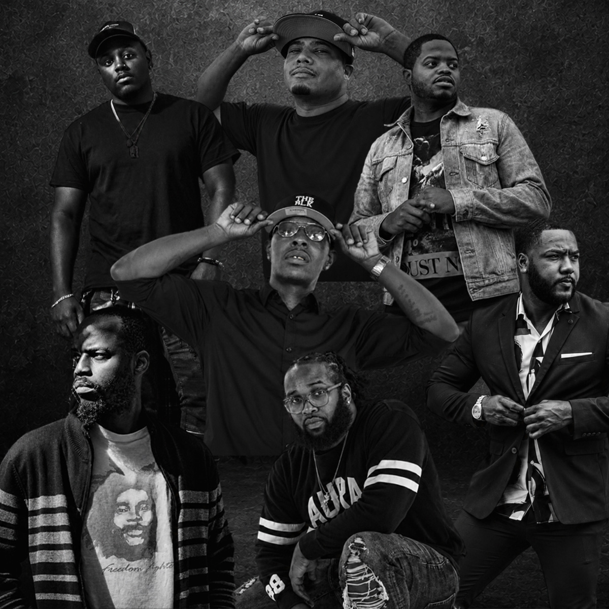 THEBLKLBL Artist Roster — Mobile Seven THEBLKLBL artists from across the label's history - X1X, Teddy Cloudz, Raysean Brown, Crucial Cash, J. Crux, Jamal Wallace and Chamz