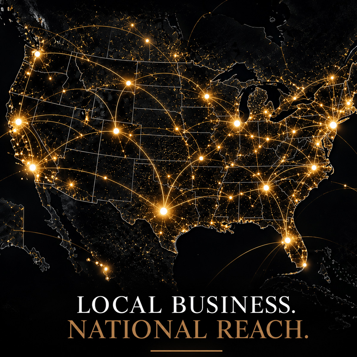 THE ROLLOUT — National Reach — Mobile Map of the United States with illuminated connections representing local businesses reached across the country.