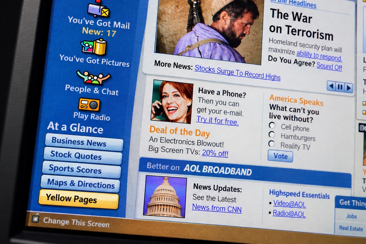 THE ROLLOUT — AOL Local Business Experience Early AOL interface featuring local business and Yellow Pages content.
